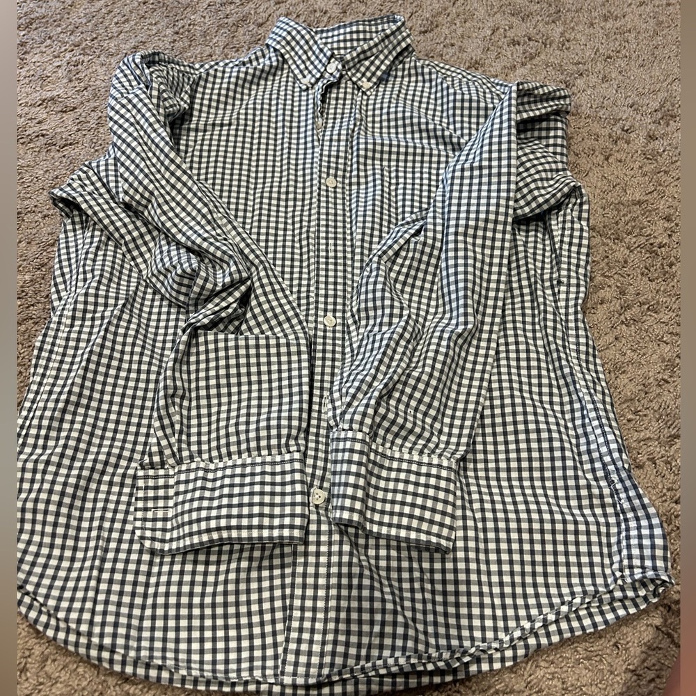 Gray and White Checkered Button-Up Shirt